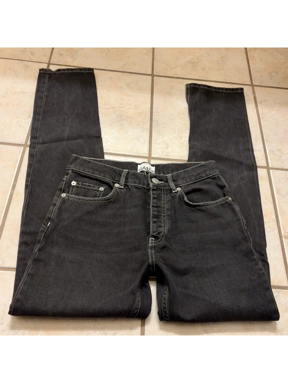 GANNI black denim straight leg jeans